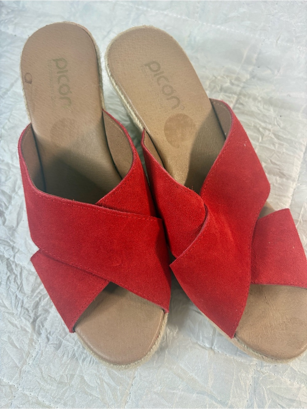 Picon Red Suede Crisscross Slide Mules